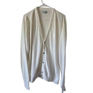 Vtg Izod Cardigan Sweater White XL Preppy Collegiate Grandpa Mr Rogers